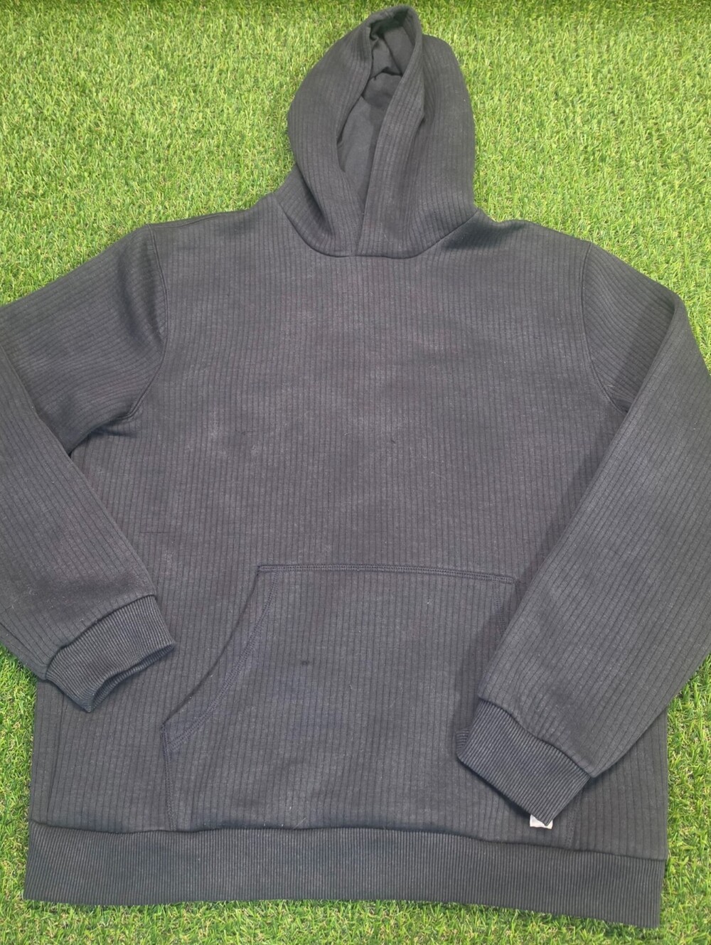 Marine Layer Medium Black Ribbed Hoodie Sweatshirt with Kang